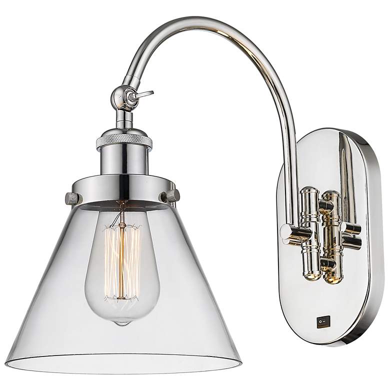 Image 1 Franklin Restoration Cone 8" LED Sconce - Nickel Finish - Clear Shade