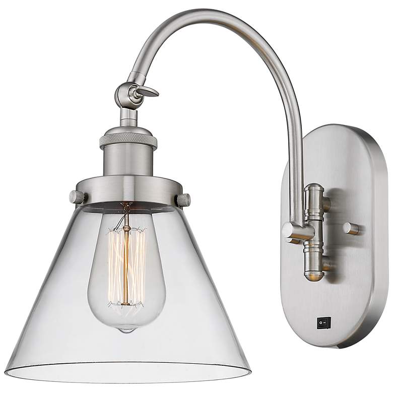 Image 1 Franklin Restoration Cone 8" LED Sconce - Nickel Finish - Clear Shade