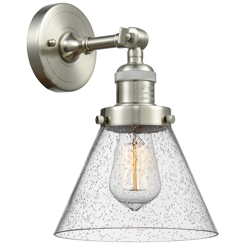 Image 1 Franklin Restoration Cone 8" LED Sconce - Nickel Finish - Seedy Shade