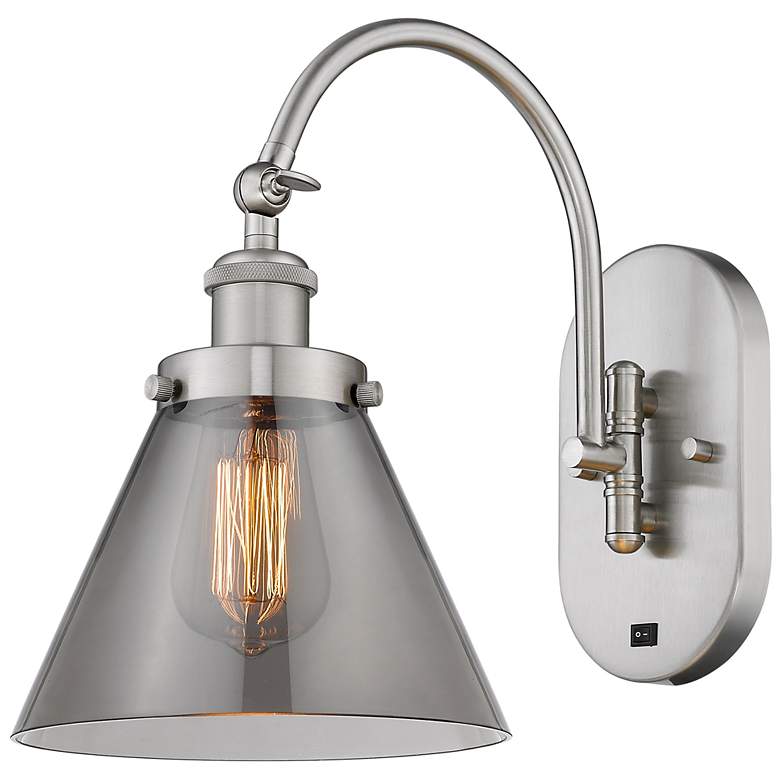 Image 1 Franklin Restoration Cone 8" LED Sconce - Nickel Finish - Smoke Shade