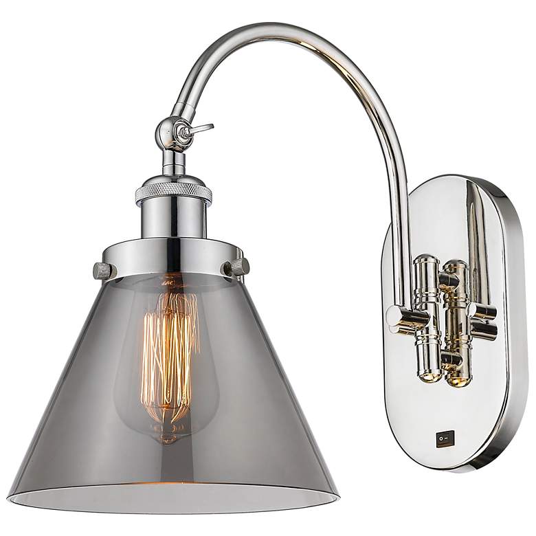 Image 1 Franklin Restoration Cone 8" LED Sconce - Nickel Finish - Smoke Shade