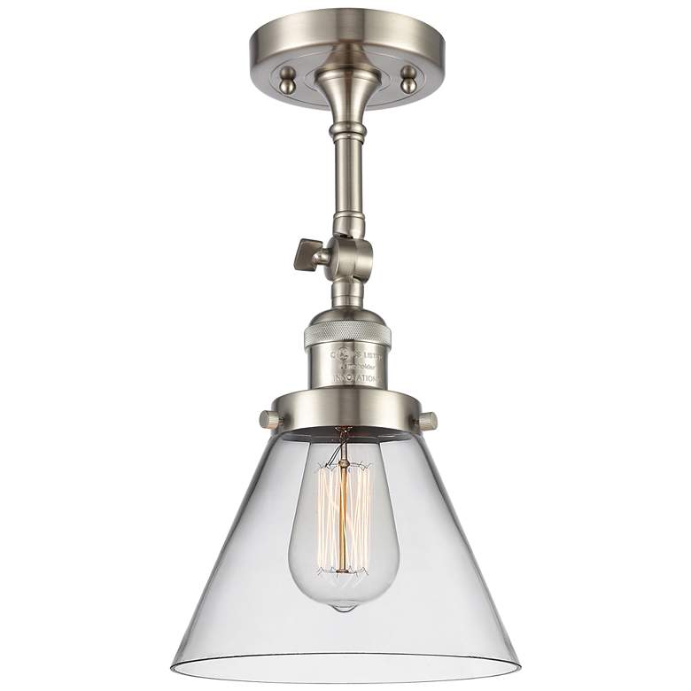Image 1 Franklin Restoration Cone 8" LED Semi-Flush Mount - Satin Nickel - Cl