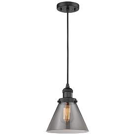 Image1 of Franklin Restoration Cone 8" Matte Black Corded Mini Pendant w/ Smoke