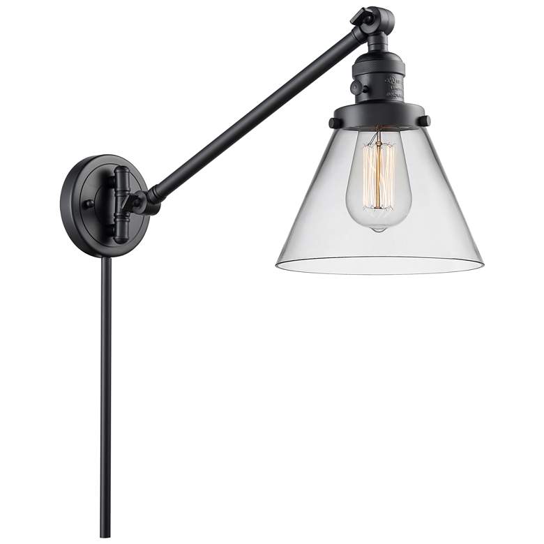 Image 1 Franklin Restoration Cone 8" Matte Black LED Swing Arm With Clear Shad