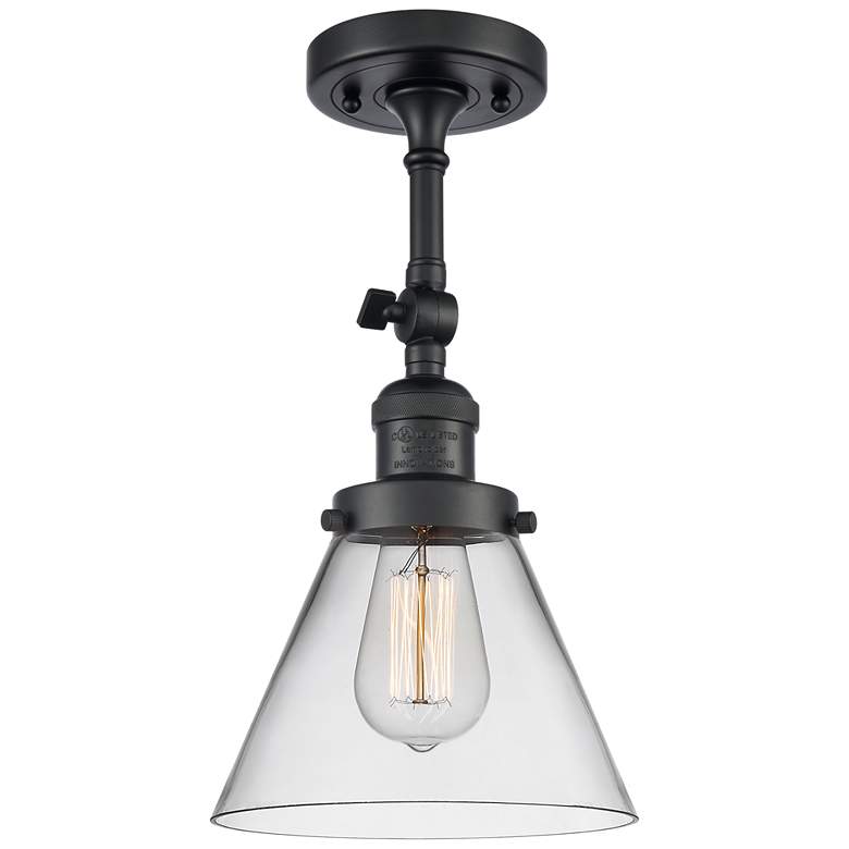 Image 1 Franklin Restoration Cone 8" Matte Black Semi Flush Mount w/ Clear Sha