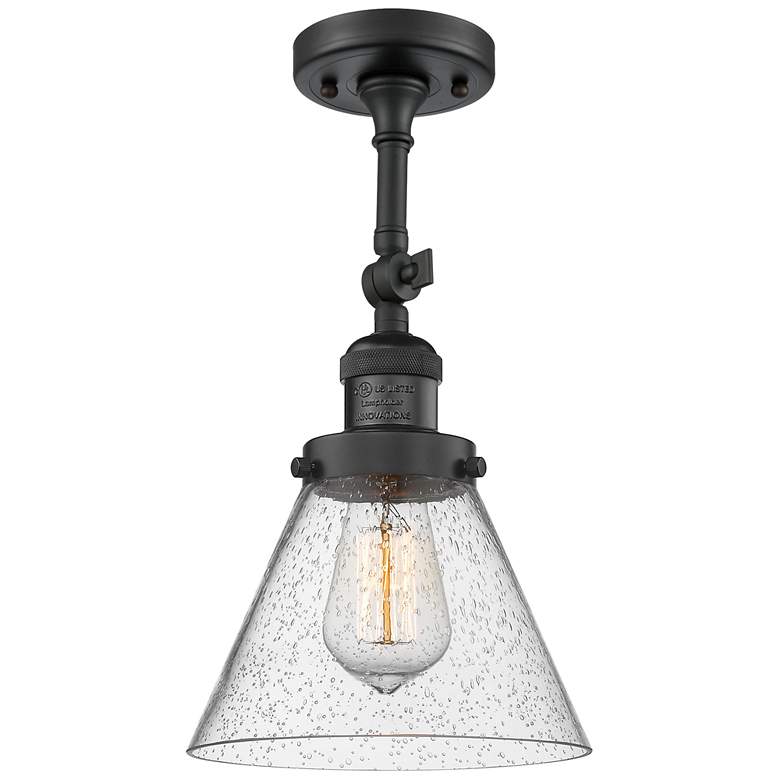 Image 1 Franklin Restoration Cone 8" Matte Black Semi Flush Mount w/ Seedy Sha