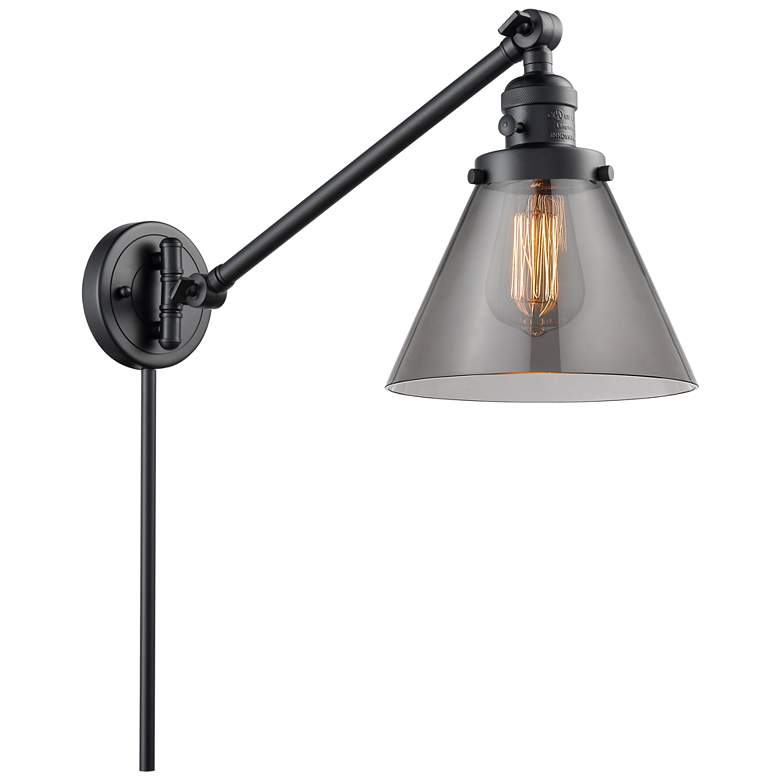 Image 1 Franklin Restoration Cone 8" Matte Black Swing Arm w/ Plated Smoke Sha