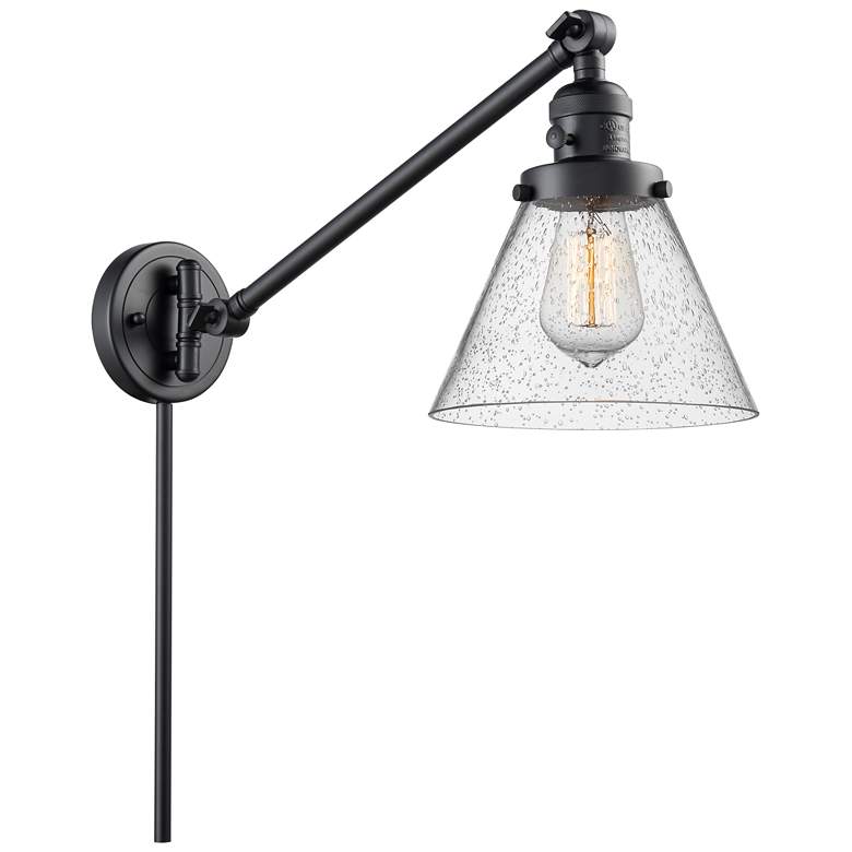 Image 1 Franklin Restoration Cone 8" Matte Black Swing Arm w/ Seedy Shade