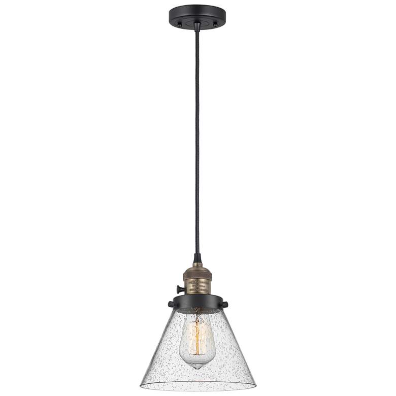 Image 1 Franklin Restoration Cone 8" Mini Pendant - LED Bulb - Black Brass - S