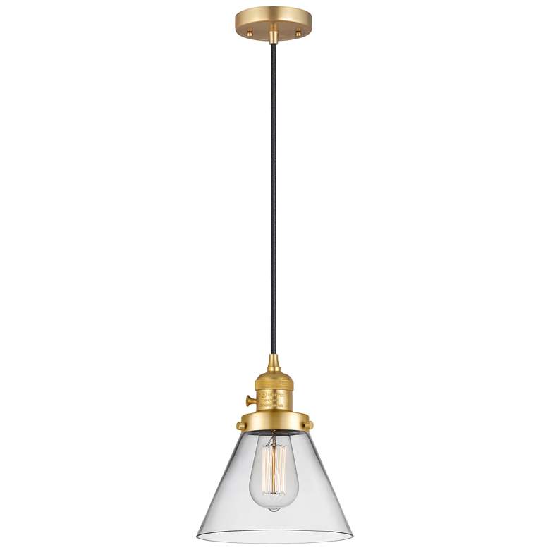 Image 1 Franklin Restoration Cone 8" Mini Pendant - LED Bulb - Satin Gold - Cl