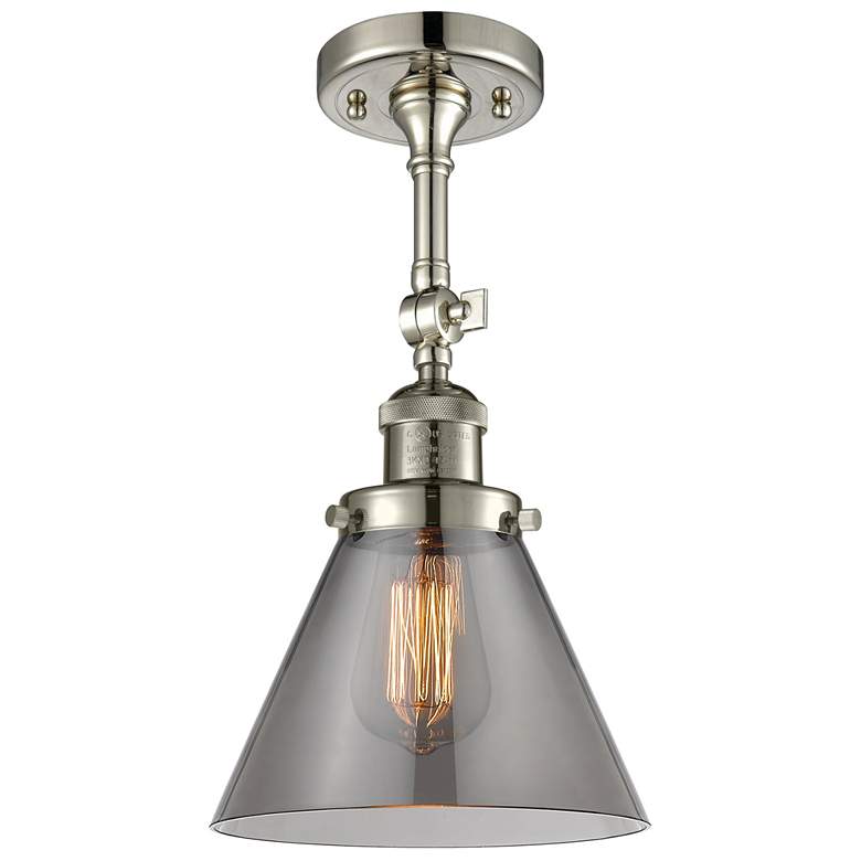 Image 1 Franklin Restoration Cone 8" Polished Nickel Semi Flush w/ Smoke Shade