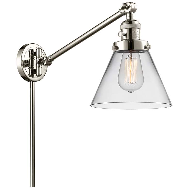 Image 1 Franklin Restoration Cone 8" Polished Nickel Swing Arm w/ Clear Shade