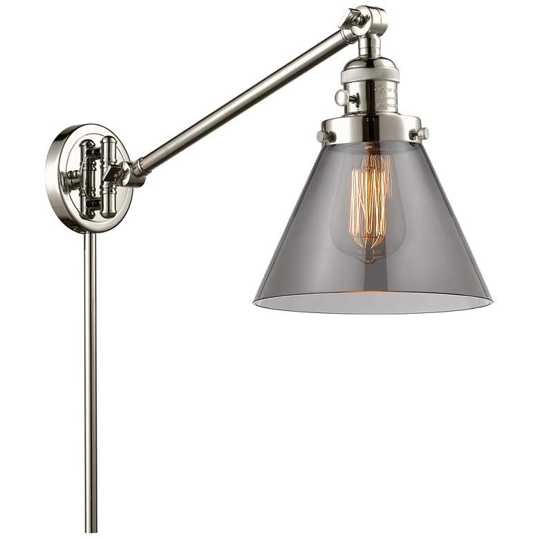 Image 1 Franklin Restoration Cone 8" Polished Nickel Swing Arm w/ Smoke Shade