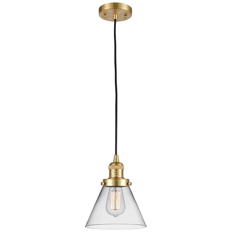 Image 1 Franklin Restoration Cone 8" Satin Gold Corded Mini Pendant w/ Clear S