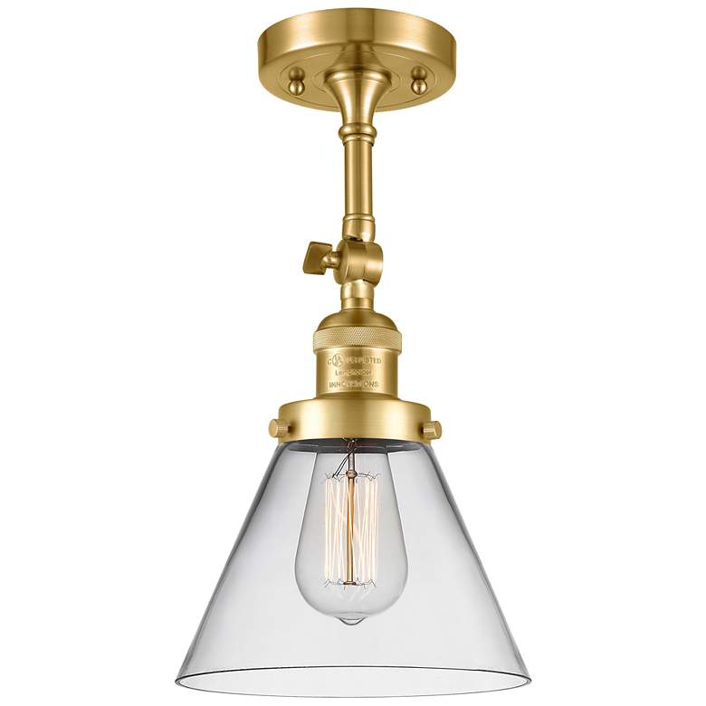 Image 1 Franklin Restoration Cone 8" Satin Gold Semi Flush Mount w/ Clear Shad