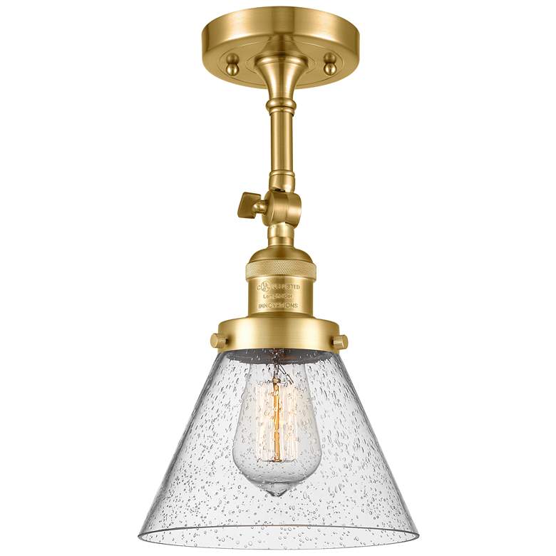 Image 1 Franklin Restoration Cone 8" Satin Gold Semi Flush Mount w/ Seedy Shad
