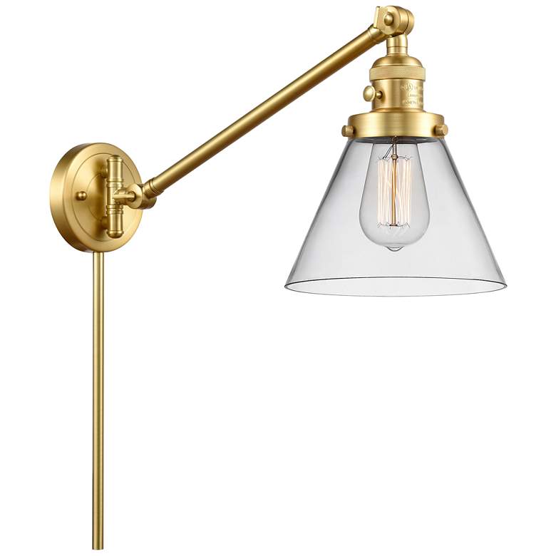 Image 1 Franklin Restoration Cone 8" Satin Gold Swing Arm w/ Clear Shade