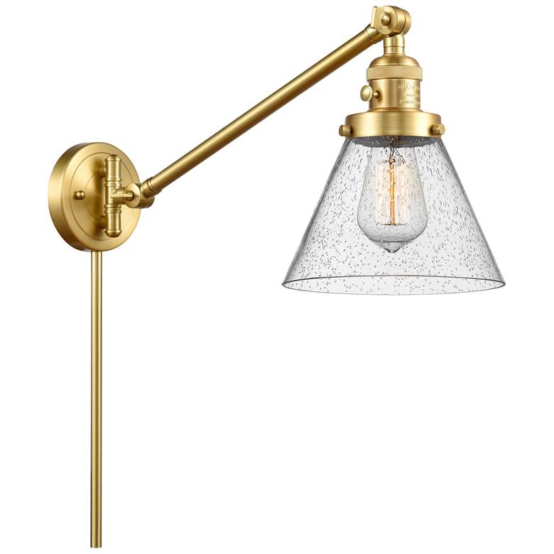Image 1 Franklin Restoration Cone 8" Satin Gold Swing Arm w/ Seedy Shade