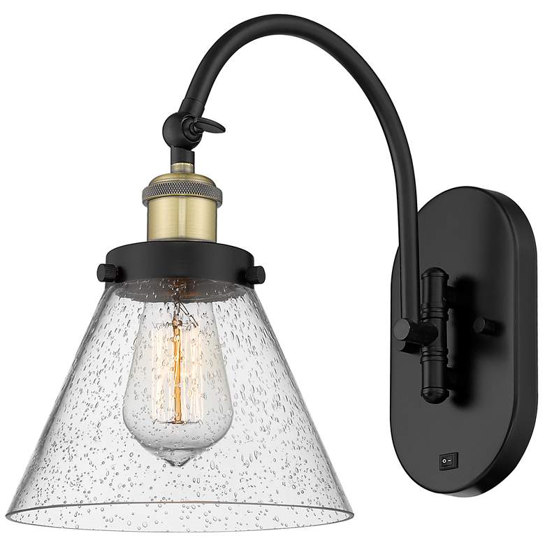 Image 1 Franklin Restoration Cone 8" Seedy Shade Black Brass Incandescent Scon
