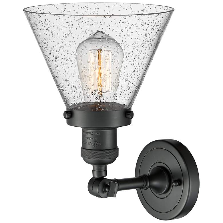 Image 3 Franklin Restoration Cone 8"H Black Sconce w/ Seedy Glass more views