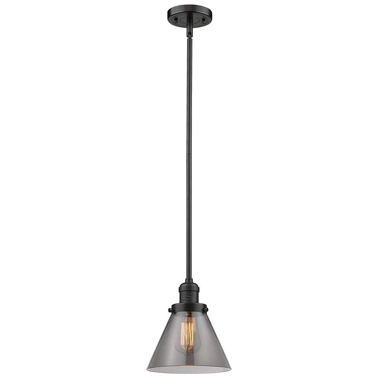 Image 1 Franklin Restoration Cone 8" LED Mini Pendant - Oil Rubbed Bronze - Smoke