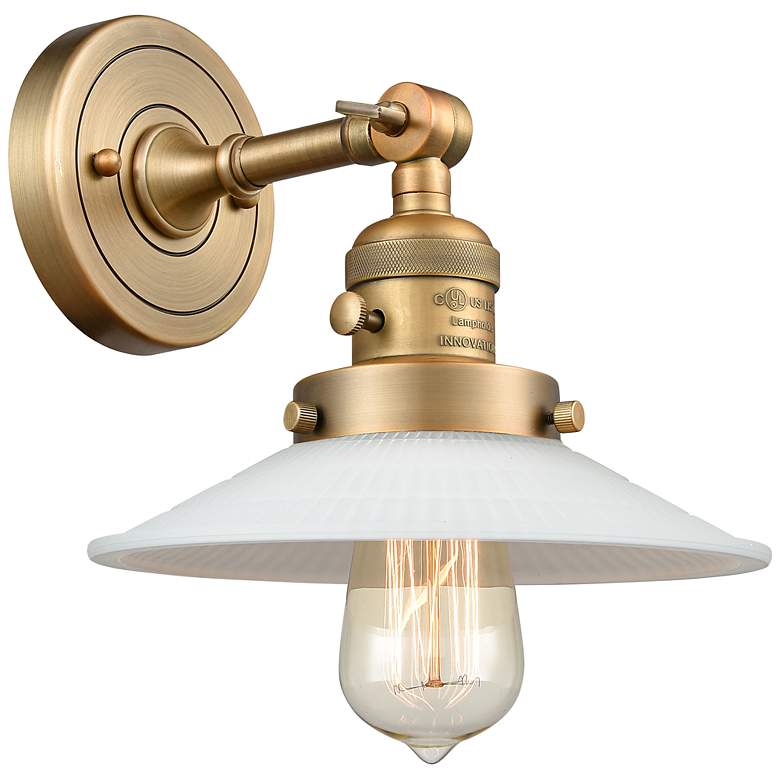 Image 1 Franklin Restoration Halophane 7"H Brushed Brass Wall Sconce
