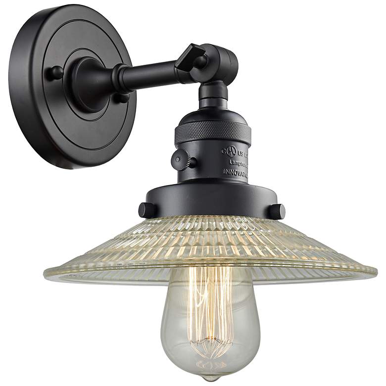 Image 1 Franklin Restoration Halophane 7"H Matte Black Wall Sconce
