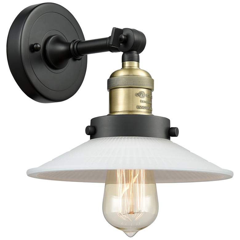 Image 1 Franklin Restoration Halophane 9" LED Sconce - Black Brass - White Sha