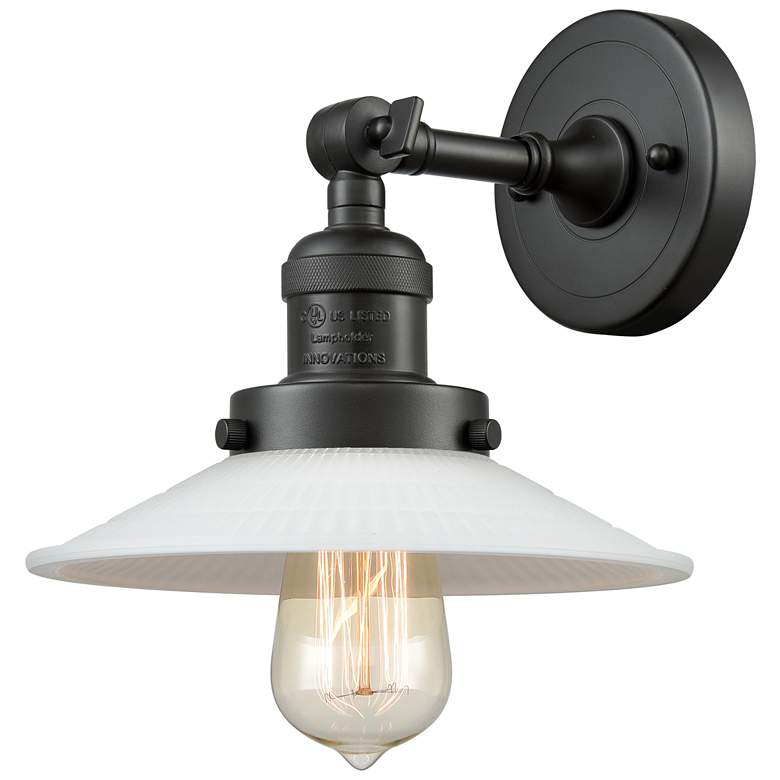 Image 1 Franklin Restoration Halophane 9" LED Sconce - Matte Black - White Sha