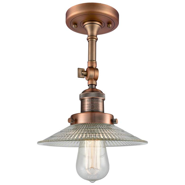 Image 1 Franklin Restoration Halophane 9" LED Semi-Flush - Copper - Clear
