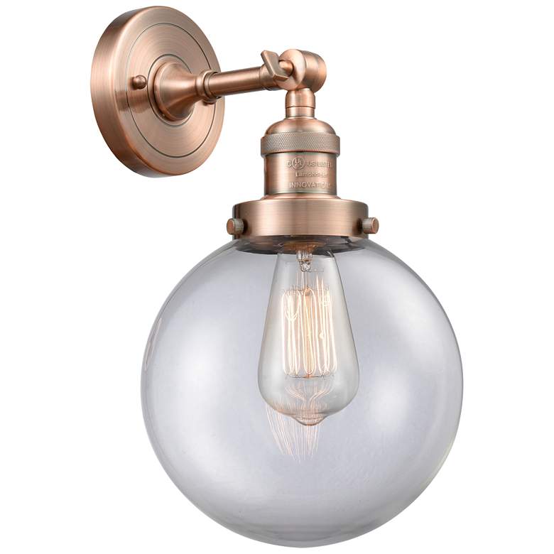 Image 1 Franklin Restoration Large Beacon 8" Antique Copper Sconce w/ Clear Sh