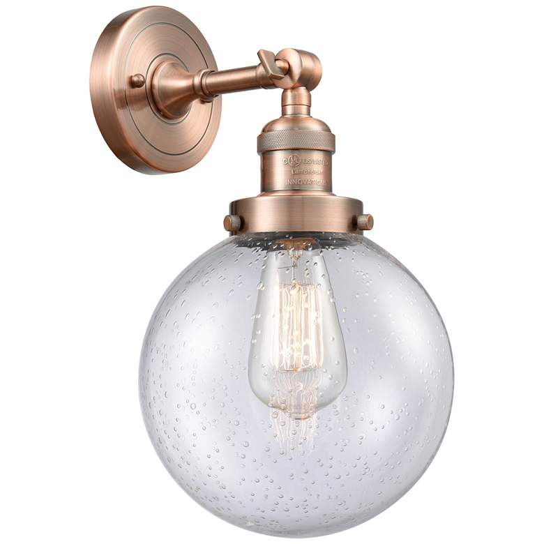 Image 1 Franklin Restoration Large Beacon 8" Antique Copper Sconce w/ Seedy Sh