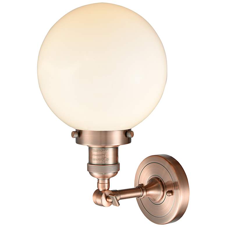 Image 3 Franklin Restoration Large Beacon 8" Antique Copper Sconce w/ White Sh more views