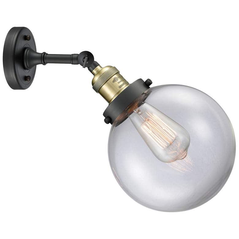 Image 3 Franklin Restoration Large Beacon 8" Black Brass Sconce w/ Clear Shade more views