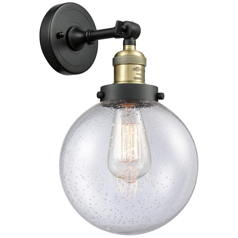 Image 1 Franklin Restoration Large Beacon 8" Black Brass Sconce w/ Seedy Shade