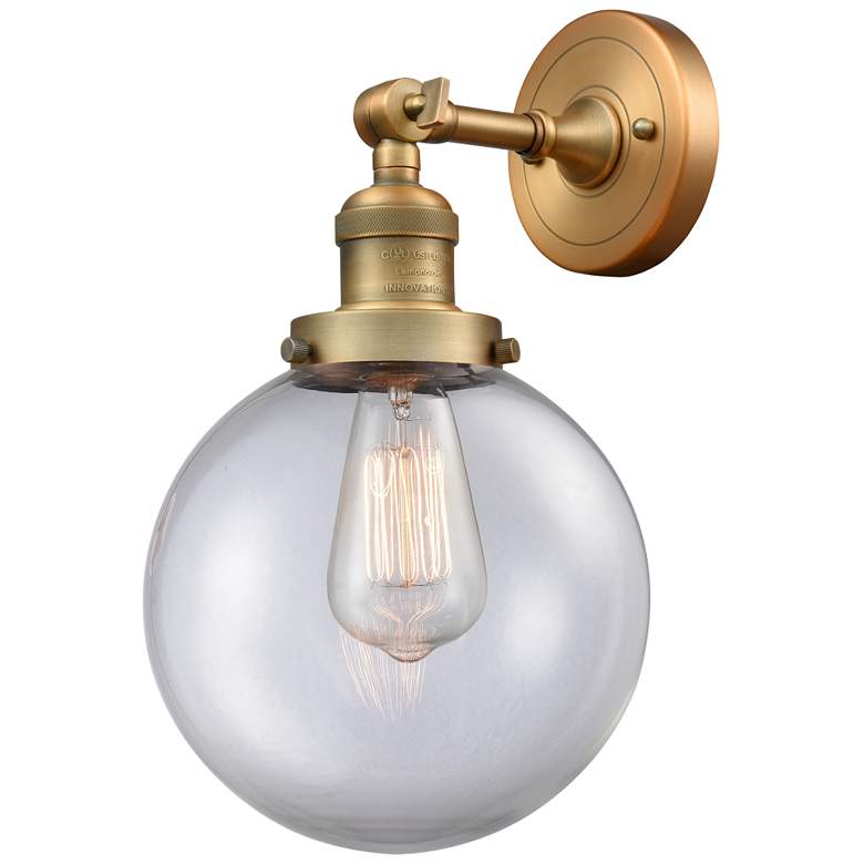 Image 1 Franklin Restoration Large Beacon 8" Brushed Brass Sconce w/ Clear Sha