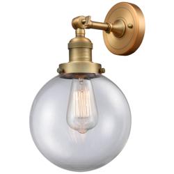 Franklin Restoration Large Beacon 8" Brushed Brass Sconce w/ Clear Sha
