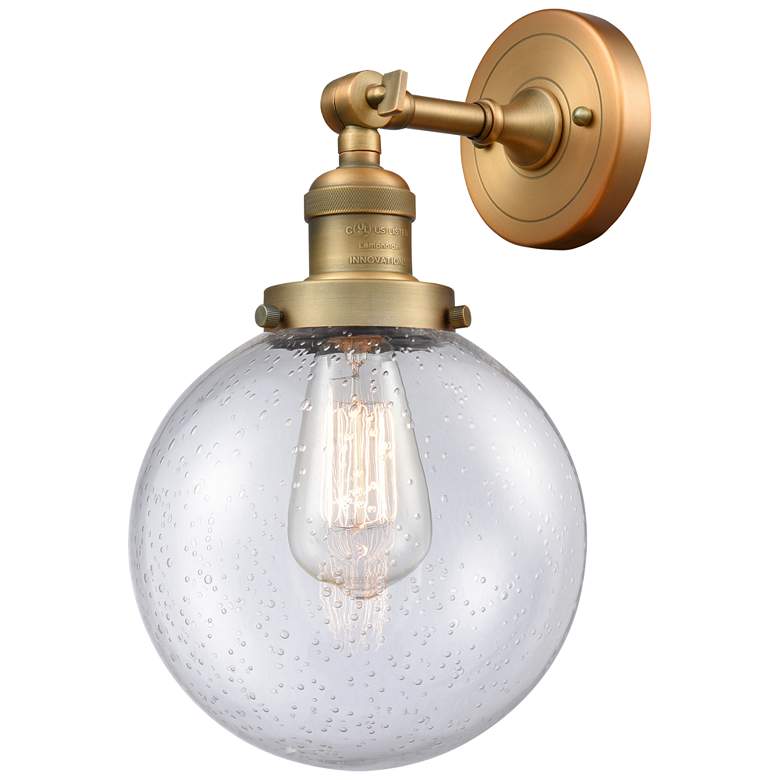 Image 1 Franklin Restoration Large Beacon 8" Brushed Brass Sconce w/ Seedy Sha