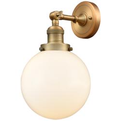 Franklin Restoration Large Beacon 8" Brushed Brass Sconce w/ White Sha
