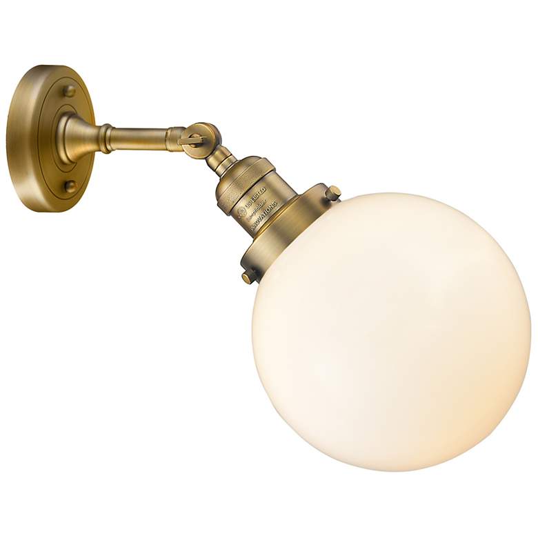 Image 4 Franklin Restoration Large Beacon 8" Brushed Brass Sconce w/ White Sha more views