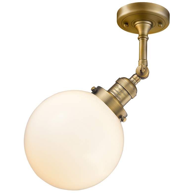 Image 5 Franklin Restoration Large Beacon 8" Brushed Brass Sconce w/ White Sha more views