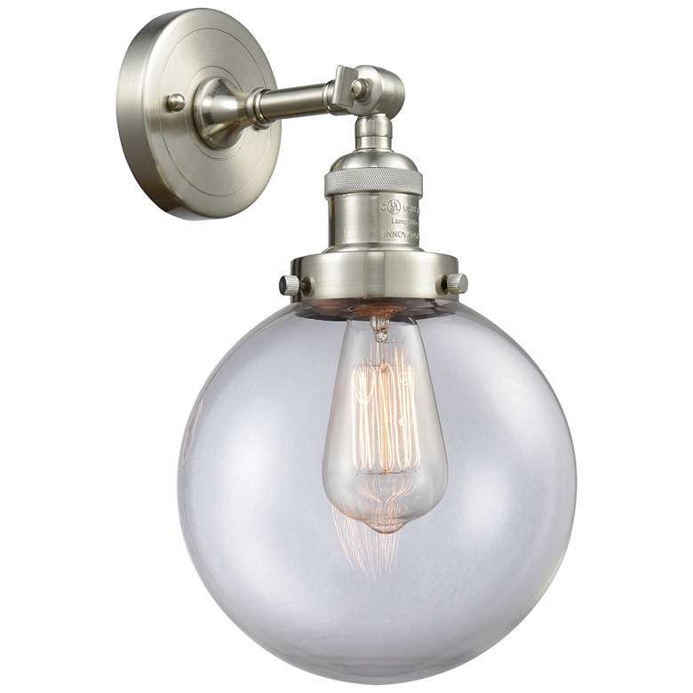 Image 1 Franklin Restoration Large Beacon 8" Brushed Nickel Sconce w/ Clear Sh