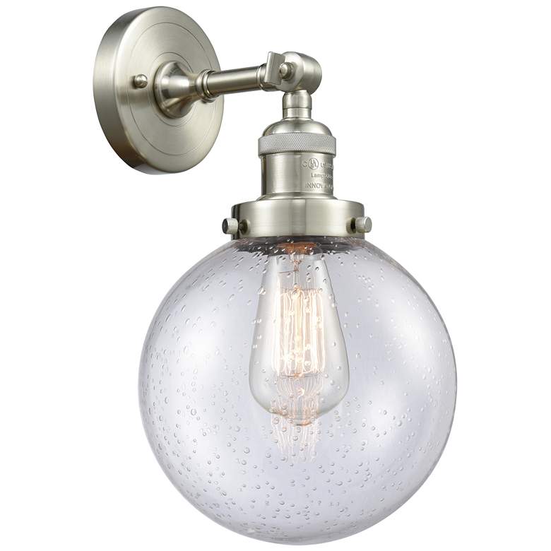Image 1 Franklin Restoration Large Beacon 8" Brushed Nickel Sconce w/ Seedy Sh