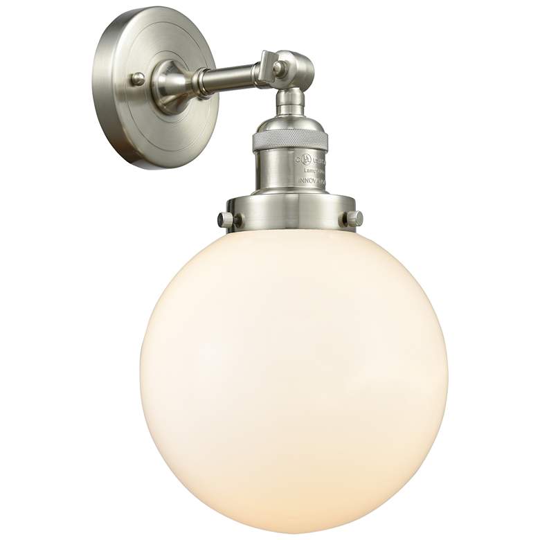 Image 1 Franklin Restoration Large Beacon 8" Brushed Nickel Sconce w/ White Sh