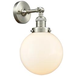 Franklin Restoration Large Beacon 8" Brushed Nickel Sconce w/ White Sh