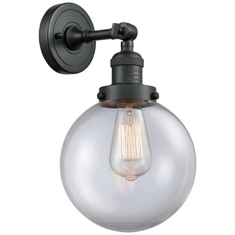 Image 1 Franklin Restoration Large Beacon 8" Matte Black Sconce w/ Clear Shade