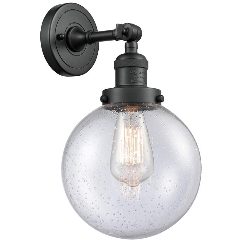 Image 1 Franklin Restoration Large Beacon 8" Matte Black Sconce w/ Seedy Shade