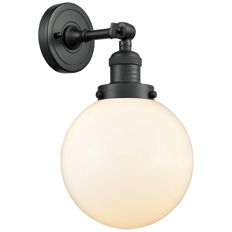 Image 1 Franklin Restoration Large Beacon 8" Matte Black Sconce w/ White Shade