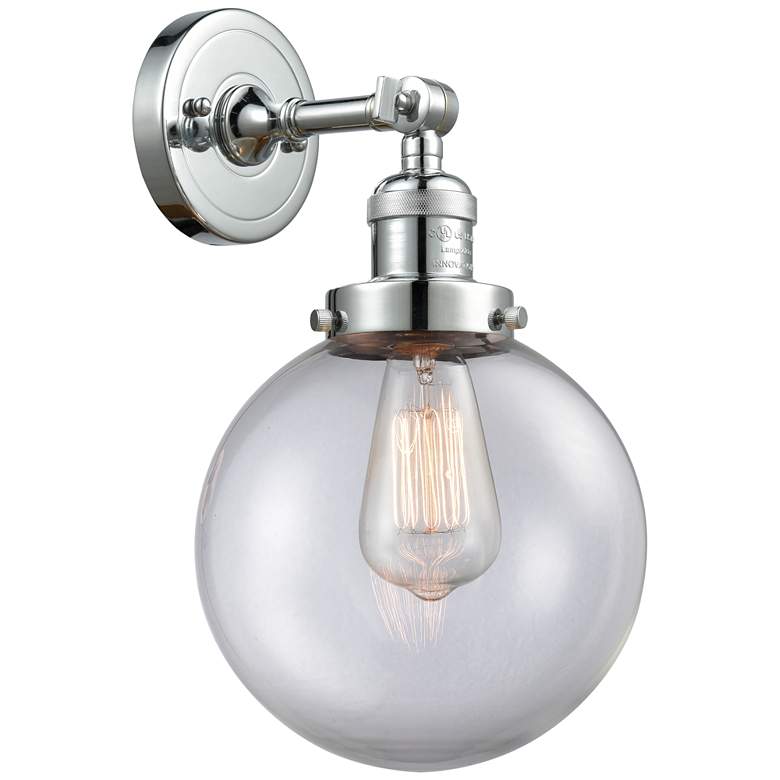 Image 1 Franklin Restoration Large Beacon 8" Polished Chrome Sconce w/ Clear S