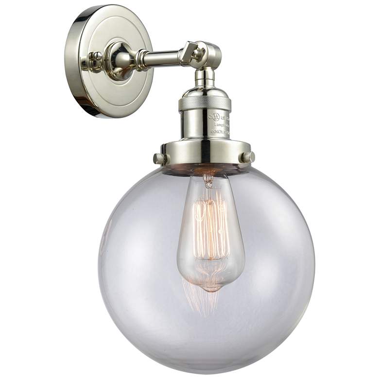 Image 1 Franklin Restoration Large Beacon 8" Polished Nickel Sconce w/ Clear S